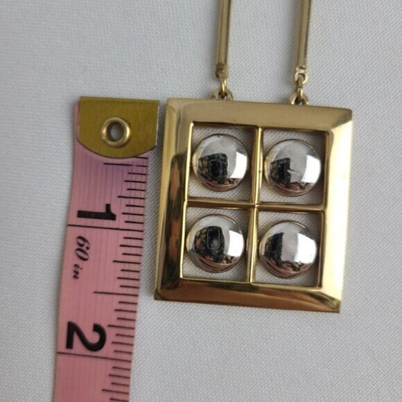 VINTAGE Artistry Necklace Gold Tone Square Pendant - Picture 8 of 8